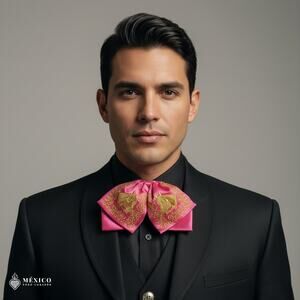 Mexican Embroidered Charro Moño – Traditional Satin Mariachi Bow Tie